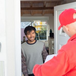 Man receiving a coffee subscription toronto delivery at his doorstep